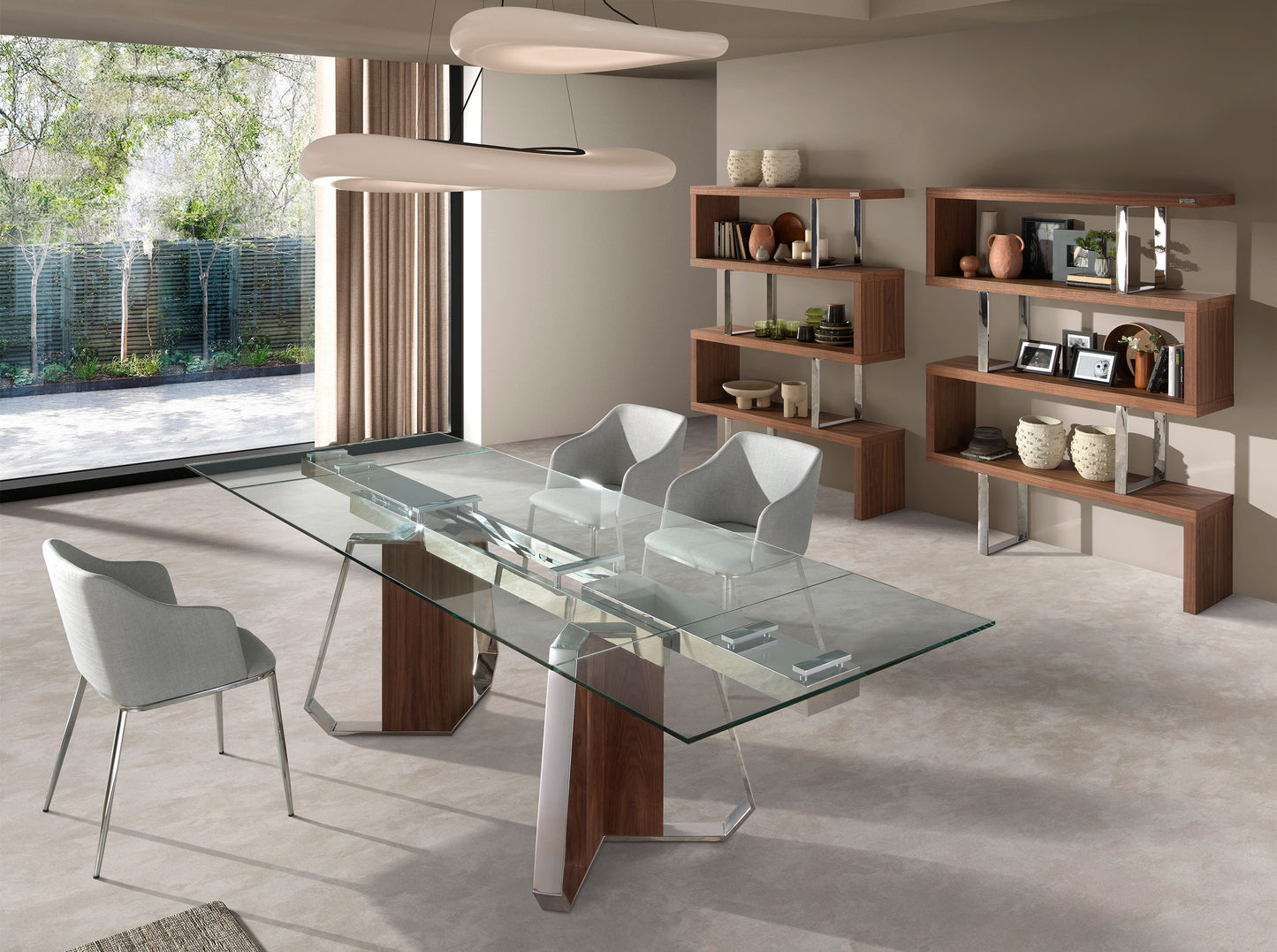 Chaise de salle à manger design en tissu gris et pieds en acier chromé – Angel Cerdá 4050