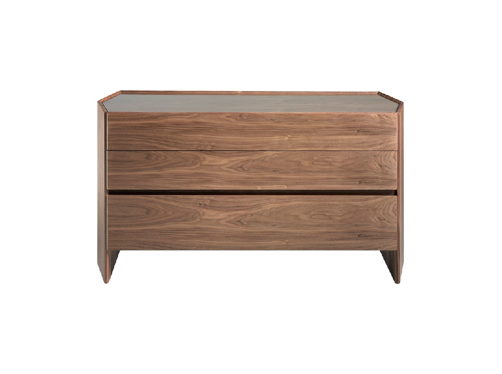 Commode hexagonale en bois de noyer & verre trempé
