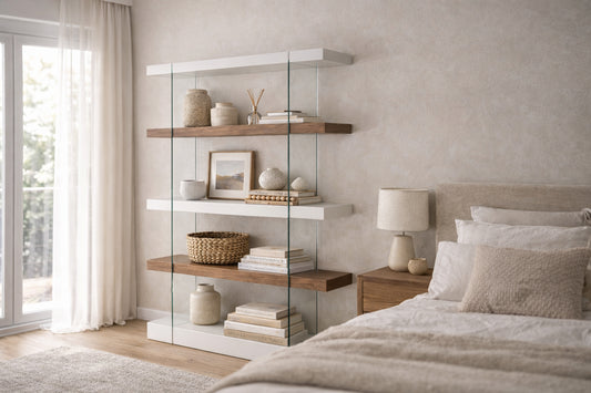 Etagère en bois de noyer et verre