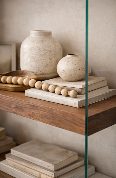 Étagère minimaliste en bois blanc et verre pour intérieur contemporain