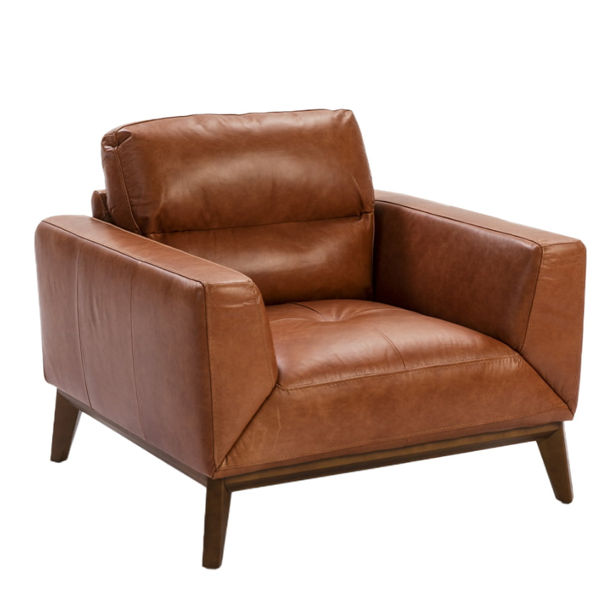 Fauteuil en cuir marron et pied en bois Angel Cerda