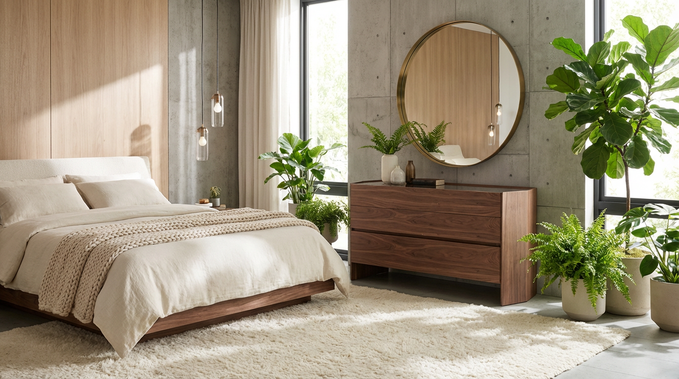 Commode hexagonale en bois de noyer & verre trempé