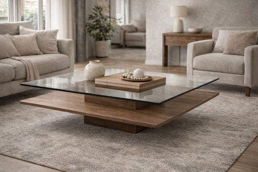 Table basse design en bois et verre