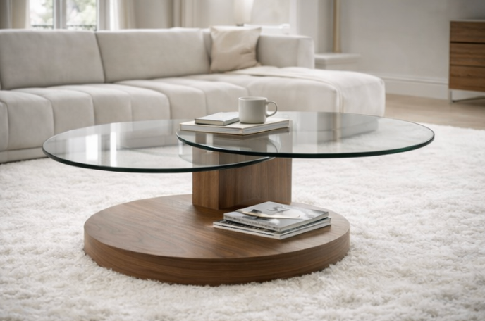 Table basse design avec duo de plateaux en verre pour salon moderne