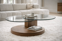 Charger l'image dans la visionneuse de la galerie, Table basse design avec duo de plateaux en verre pour salon moderne
