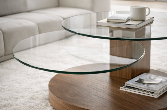Table basse à deux plateaux en verre au style contemporain