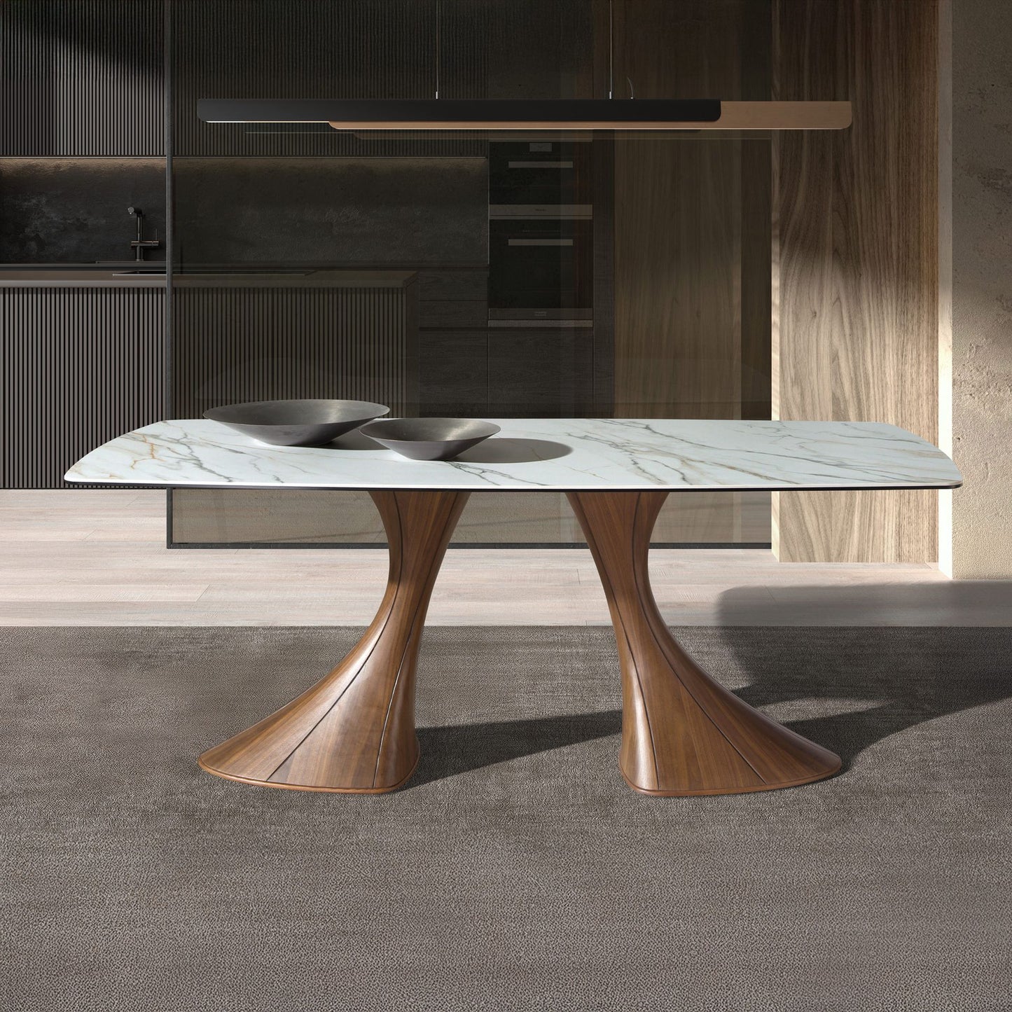 Table de salle à manger en marbre & noyer design