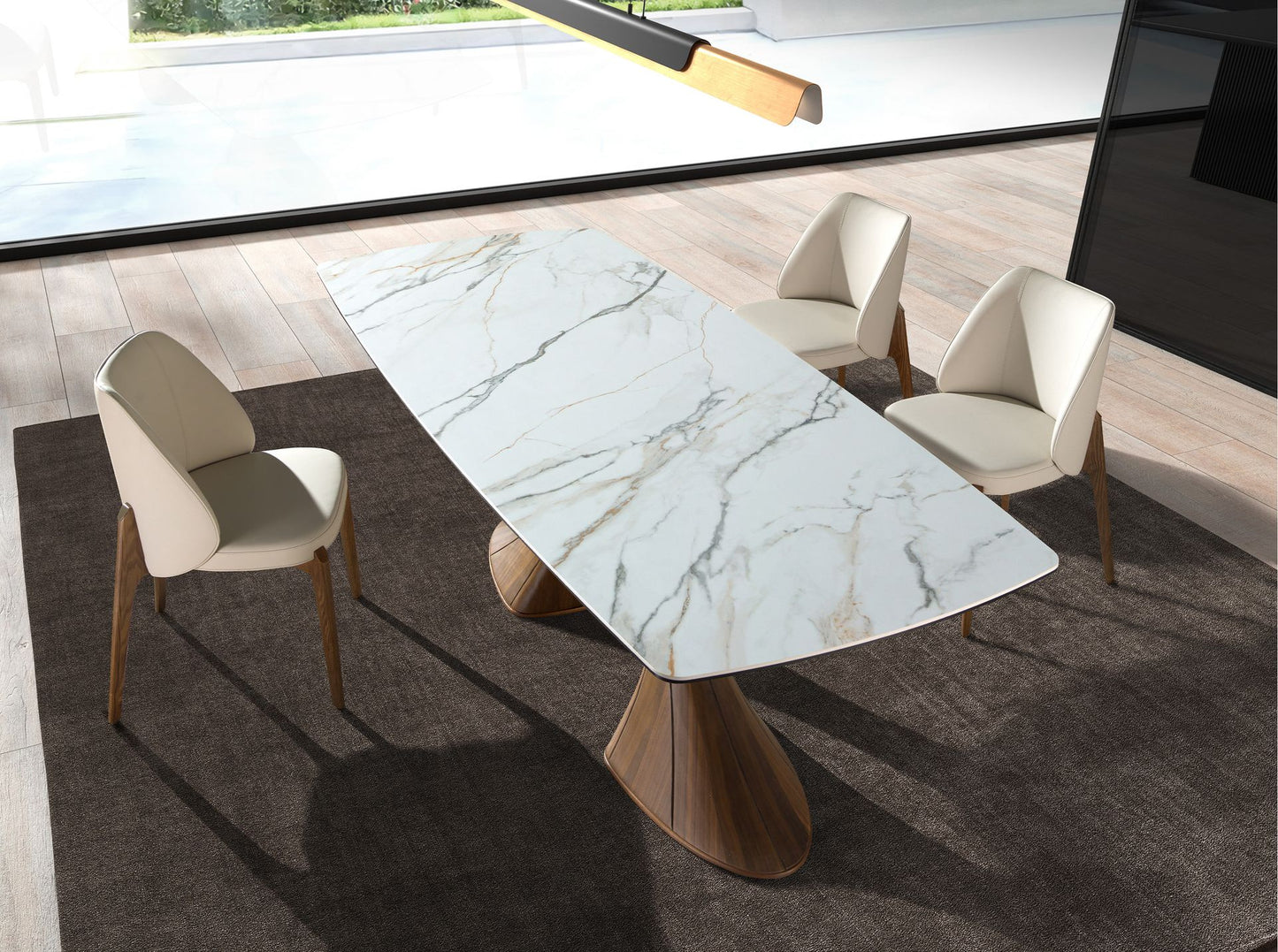 Table de salle à manger en marbre & noyer design