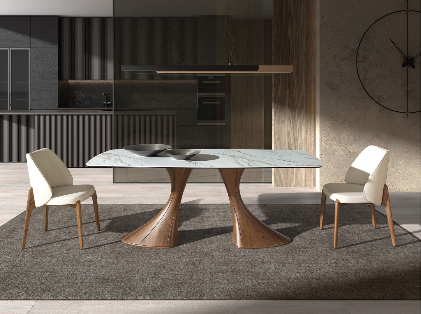 Table de salle à manger en marbre & noyer design