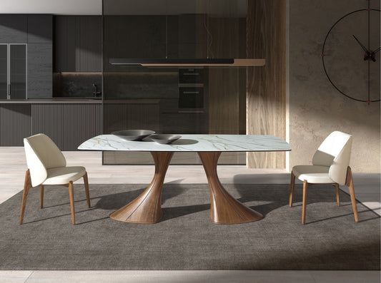 Table de salle à manger en marbre & noyer design