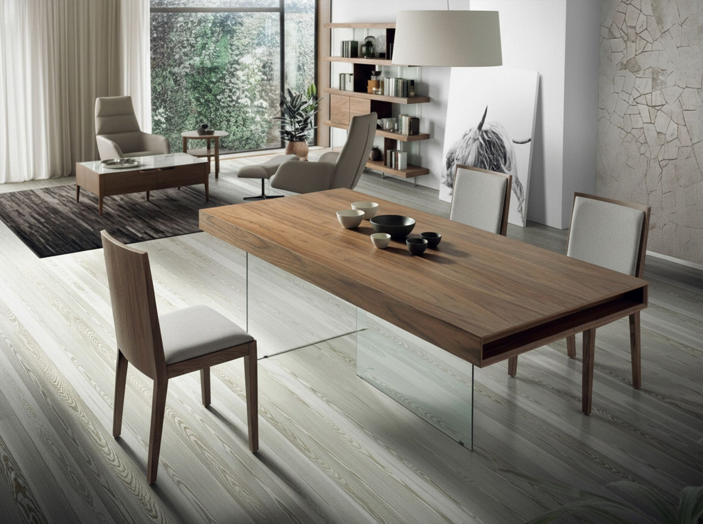 Table de salle à manger design en bois plaqué noyer
