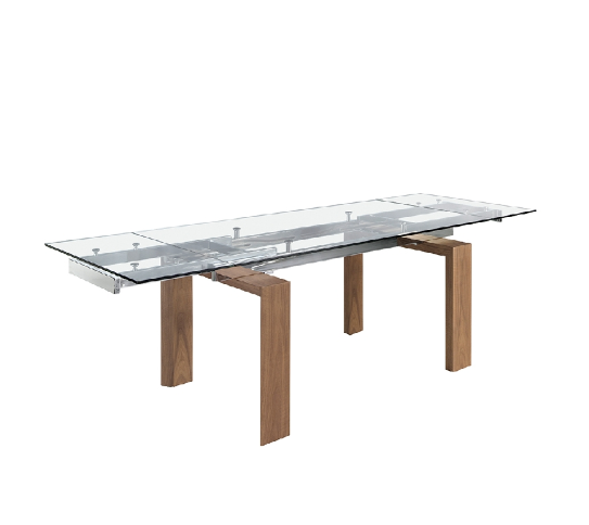 Table à manger extensible en verre trempé et bois de noyer modèle 1007 Angel Cerdá