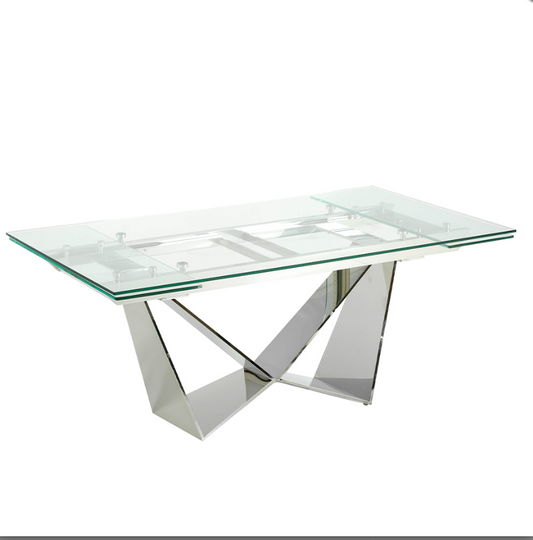 Table à manger extensible en verre trempée et acier chromé Angel Cerda