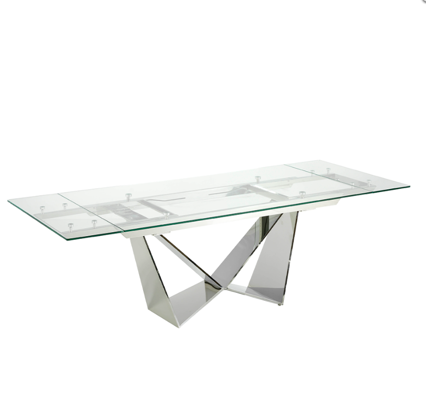 Table à manger extensible en verre trempée et acier chromé Angel Cerda