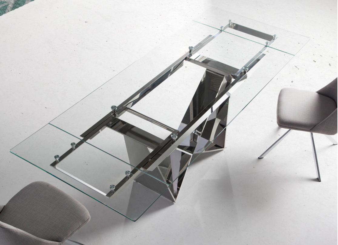 Table à manger extensible en verre trempée et acier chromé Angel Cerda