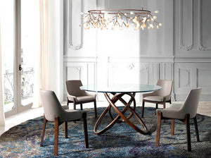 Table à manger en verre trempé et bois couleur noyer 1020 Piro