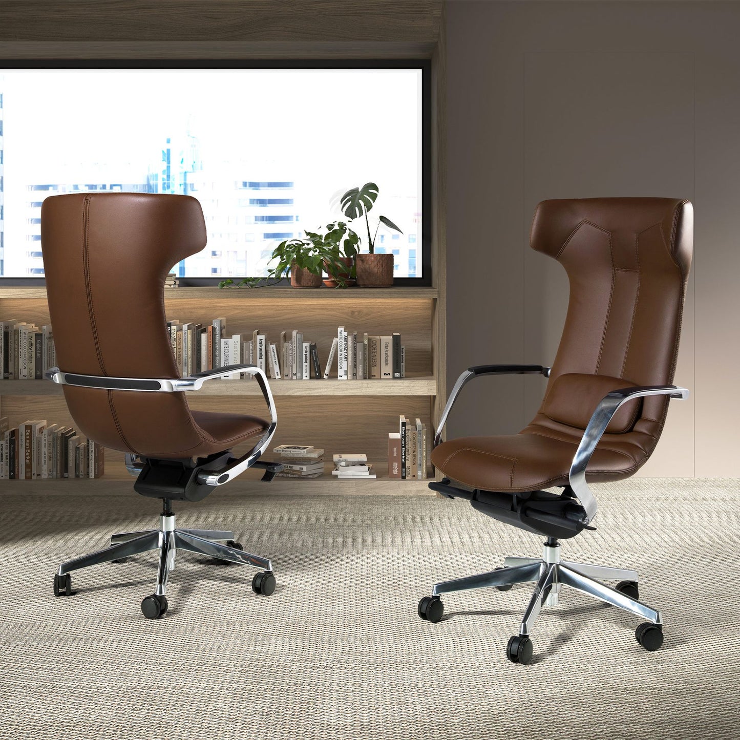 Fauteuil de bureau pivotant en similicuir avec coussin lombaire ergonomique