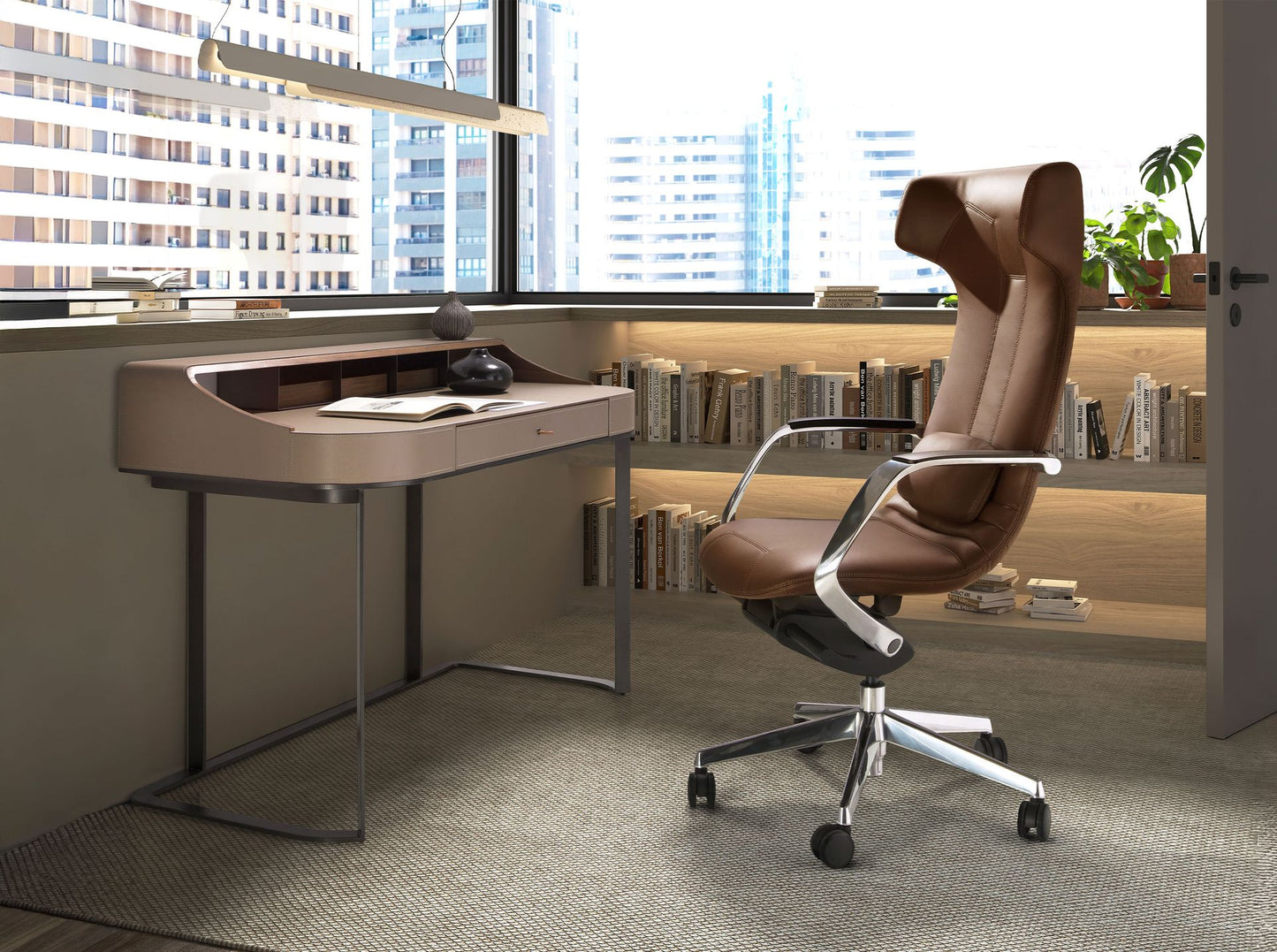 Fauteuil de bureau pivotant en similicuir avec coussin lombaire ergonomique