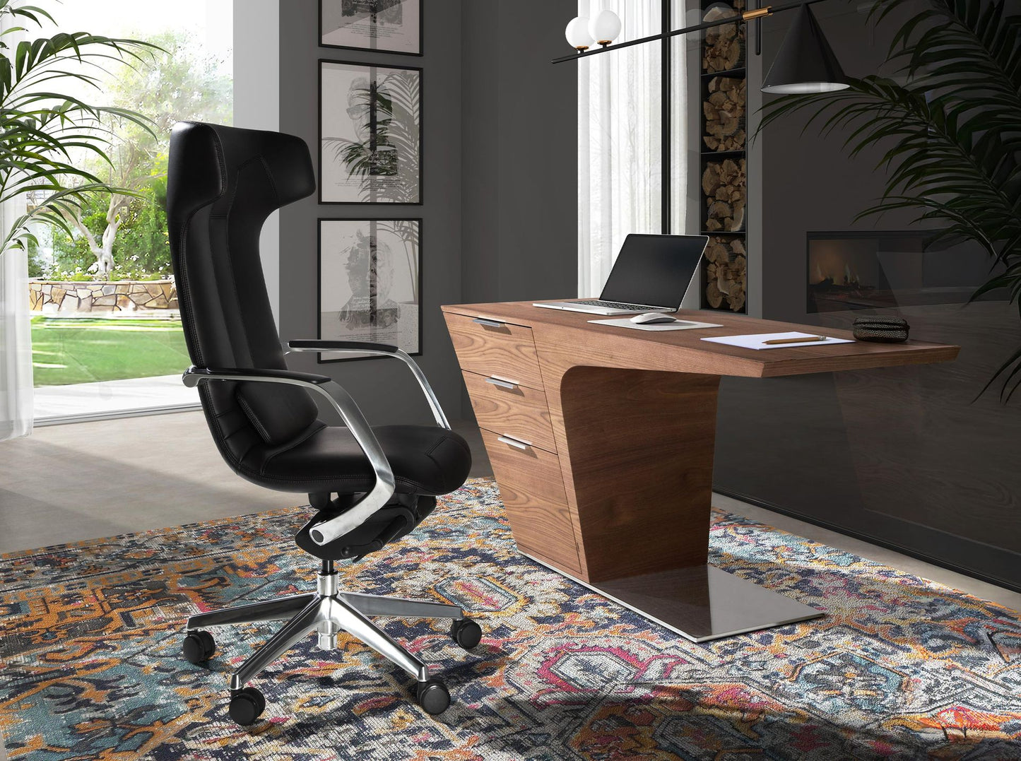 Fauteuil de bureau pivotant en similicuir avec coussin lombaire ergonomique