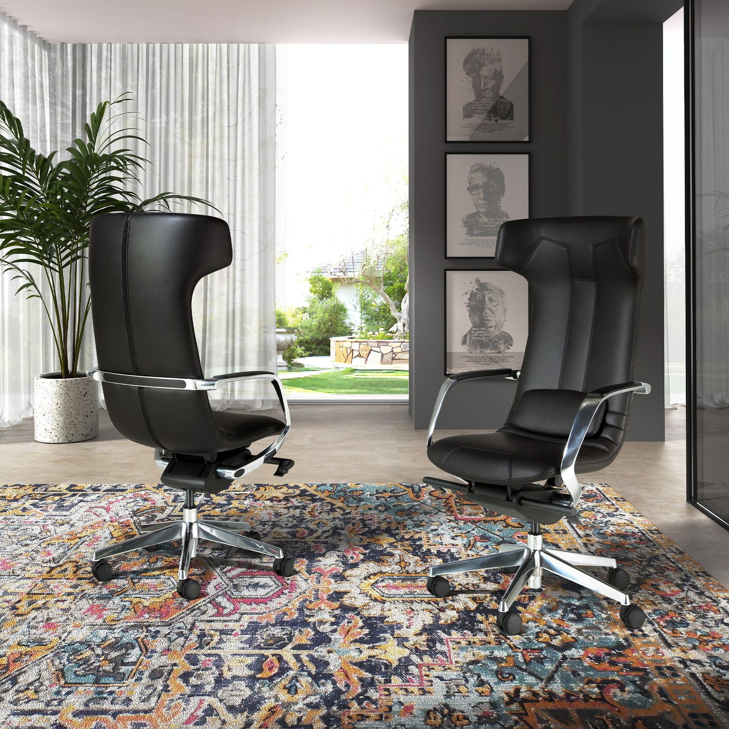 Fauteuil de bureau pivotant en similicuir avec coussin lombaire ergonomique
