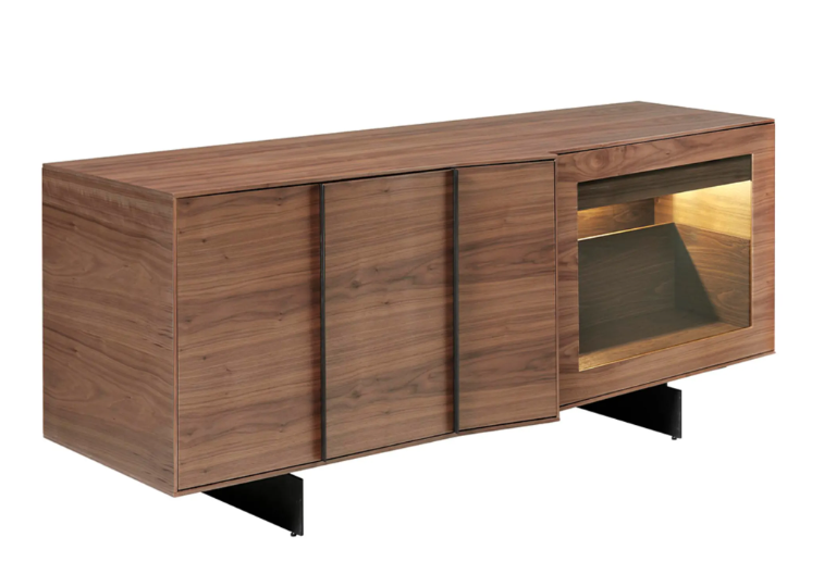 Buffet design en bois noyer avec cave à vin et éclairage LED – Angel Cerdá 3218