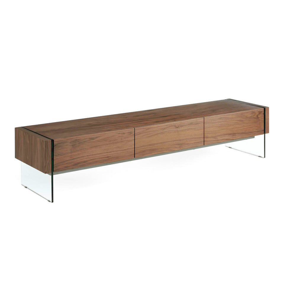 3085 Meuble tv design "Vetro" Angel Cerda en bois de noyer et verre trempé