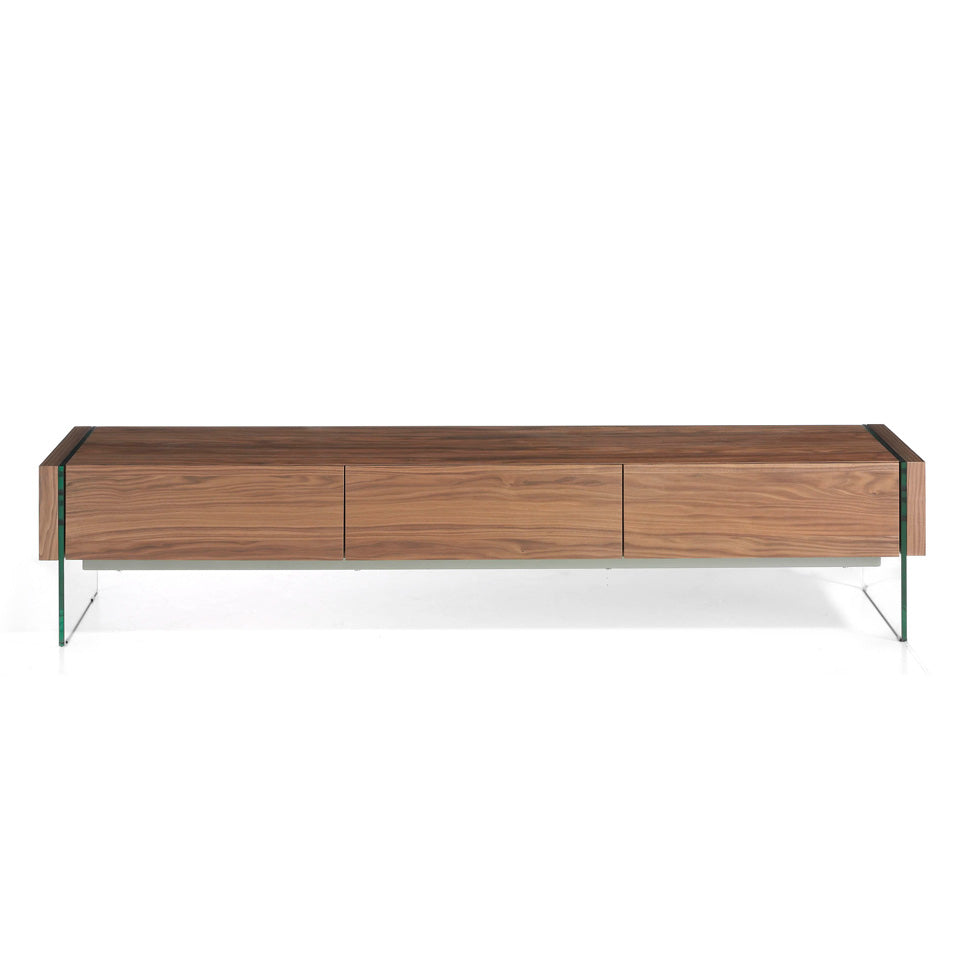 3085 Meuble tv design "Vetro" Angel Cerda en bois de noyer et verre trempé