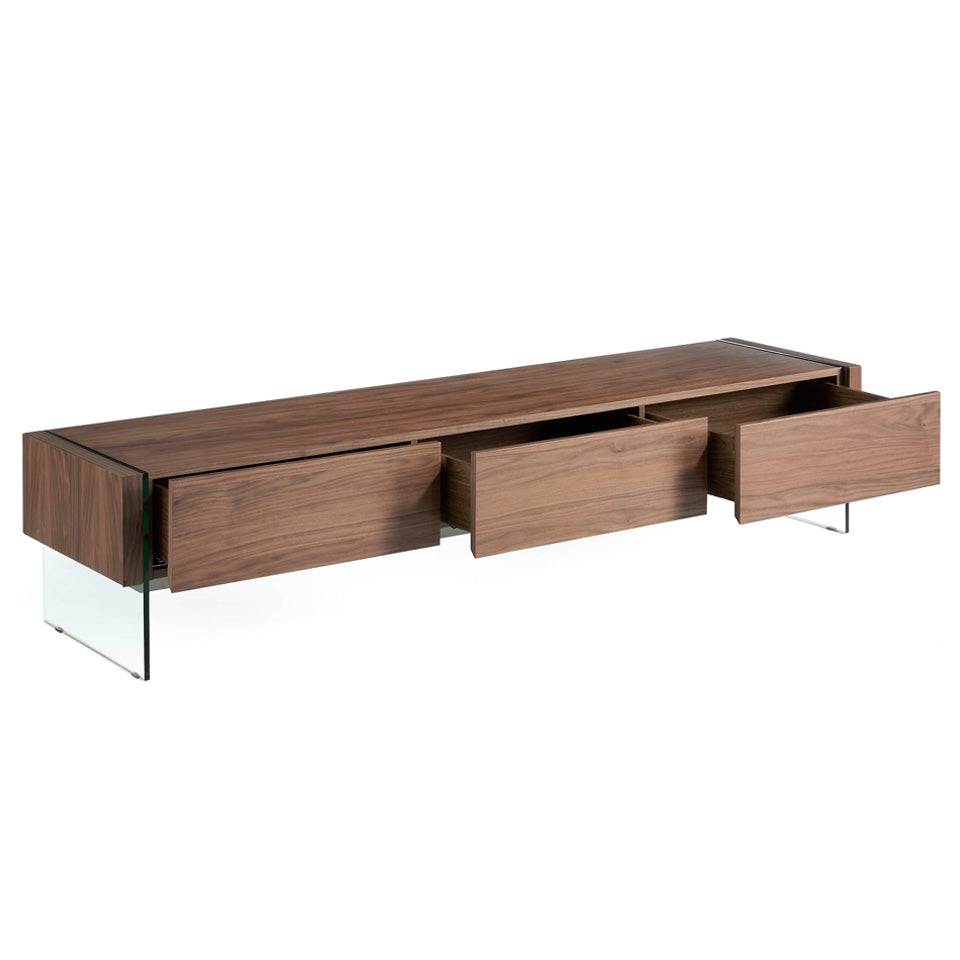 3085 Meuble tv design "Vetro" Angel Cerda en bois de noyer et verre trempé