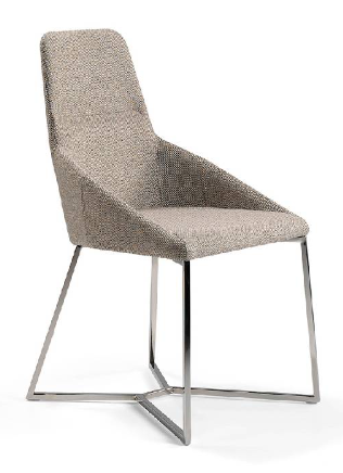 Chaise de salle à manger design en tissu beige avec pieds chromés – Angel Cerdá 4008