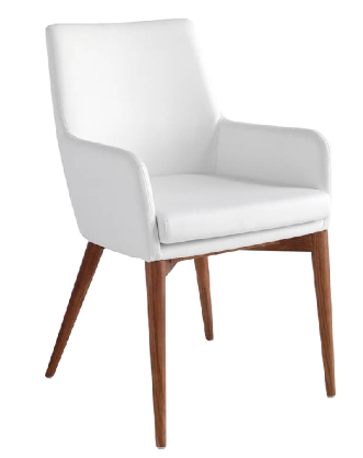 Chaise de salle à manger en similicuir blanc avec pieds en bois noyer – Angel Cerdá 4006