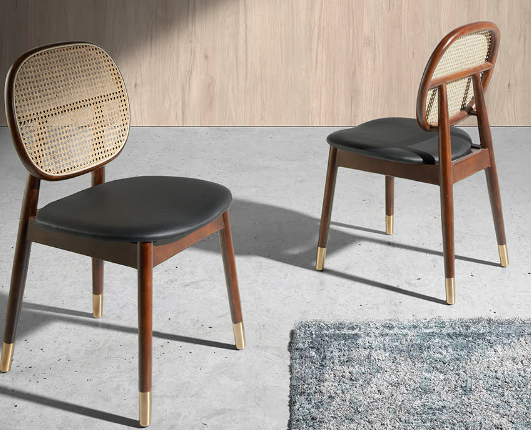 Chaise de salle à manger en similicuir et rotin naturel – Angel Cerdá 4093
