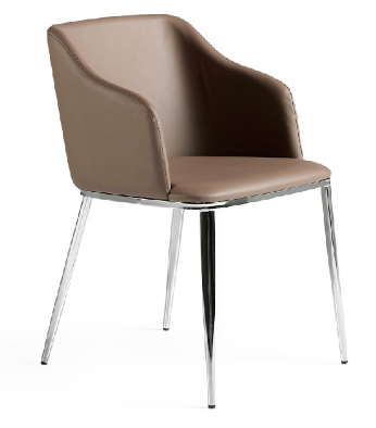 Chaise design en similicuir marron avec pieds en acier chromé – Angel Cerdá 4022