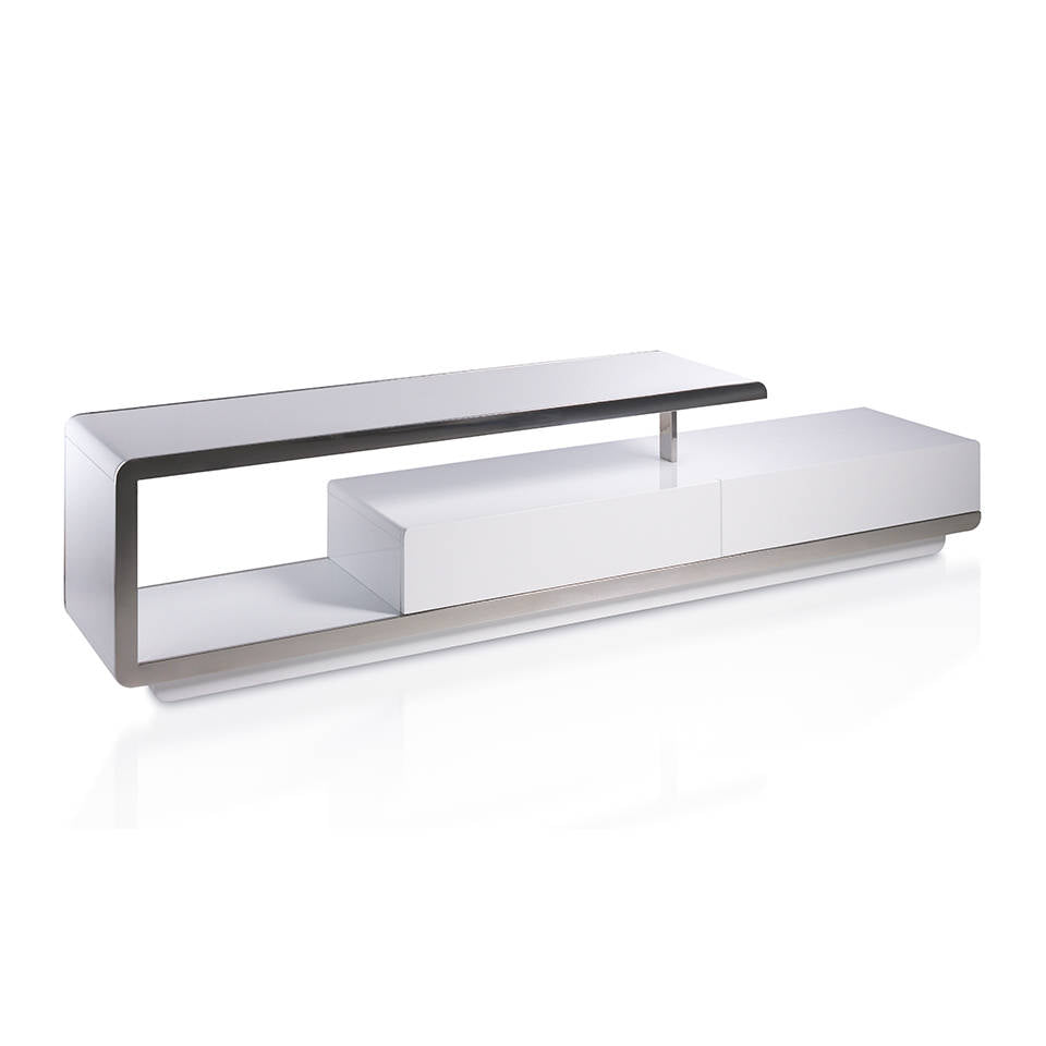 3042 Meuble tv design "Epura" Angel cerda en bois blanc et acier chromé