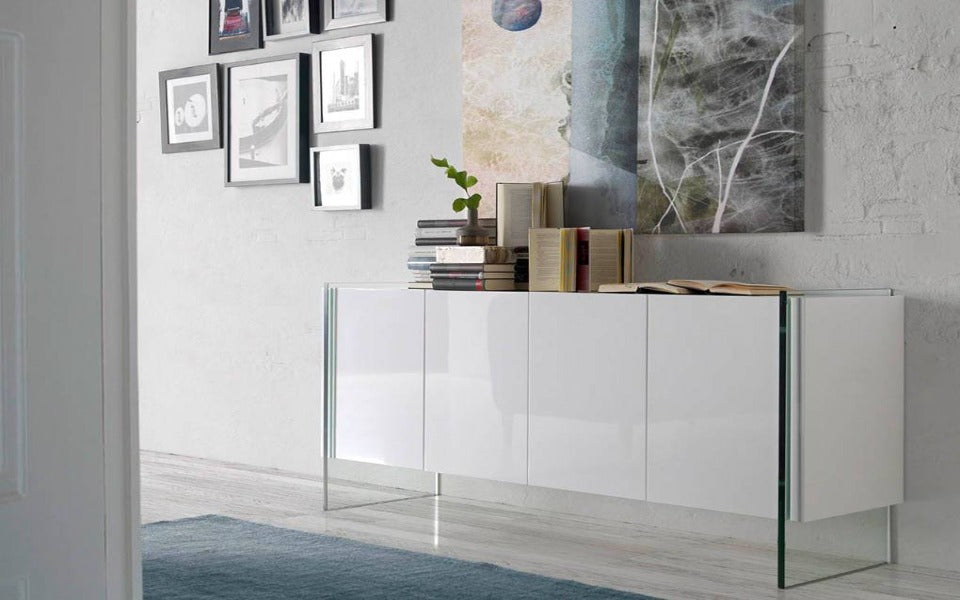 Buffet Angel cerda design blanc lqué et verre trempé 