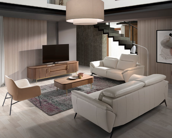 Meuble TV en Bois de Noyer et Acier Inoxydable doré Angel Cerda