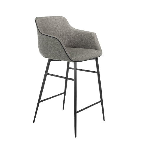 Tabouret de bar rembourré en tissu gris et acier noir Angel Cerda 4089