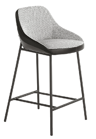 Tabouret rembourrée en Tissu gris et cuir noir Collection Angel Cerda