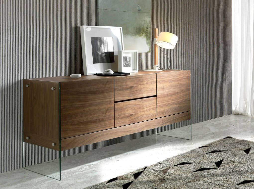 Buffet design en noyer avec pieds en verre trempé – Angel Cerda 3062
