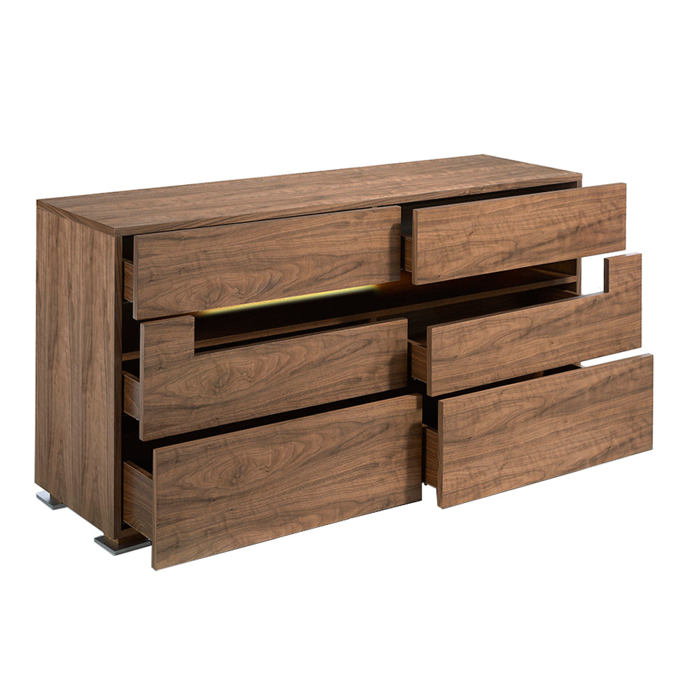 Buffet design moderne en bois plaqué noyer avec éclairage LED