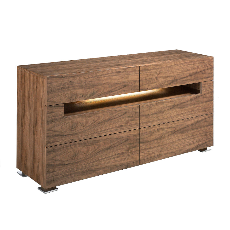 Buffet design moderne en bois plaqué noyer avec éclairage LED