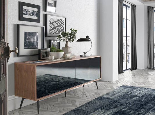 Buffet design en bois de noyer avec portes en verre miroir noir – Angel Cerda 3061