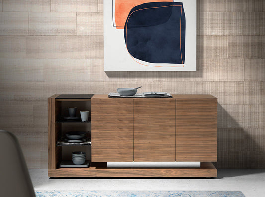Buffet design en noyer avec verre teinté noir – Angel Cerda 3140