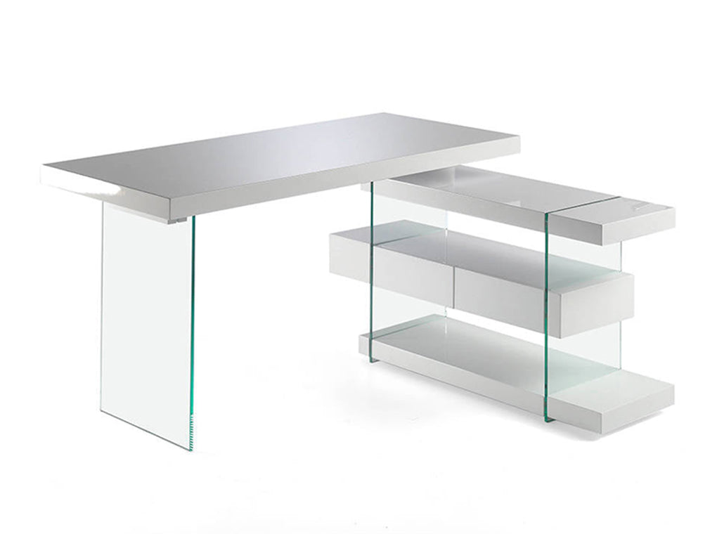 Bureau en bois blanc et verre trempé