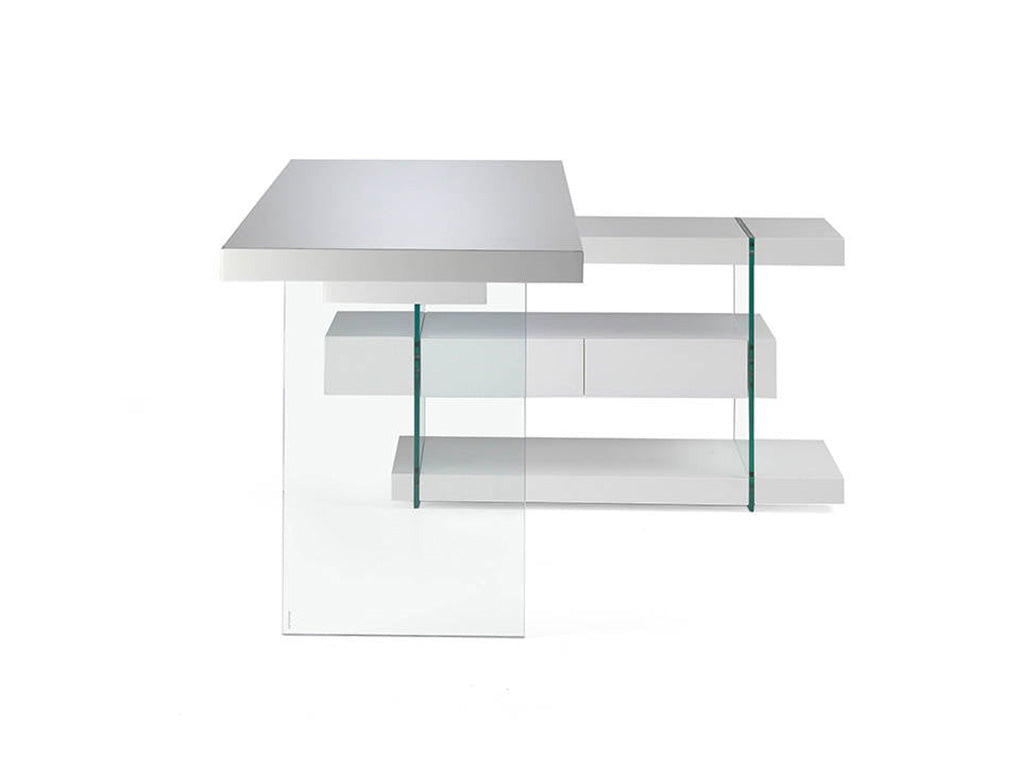 Bureau en bois blanc et verre trempé