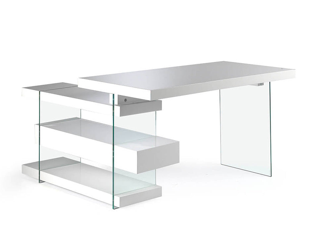 Bureau en bois blanc et verre trempé
