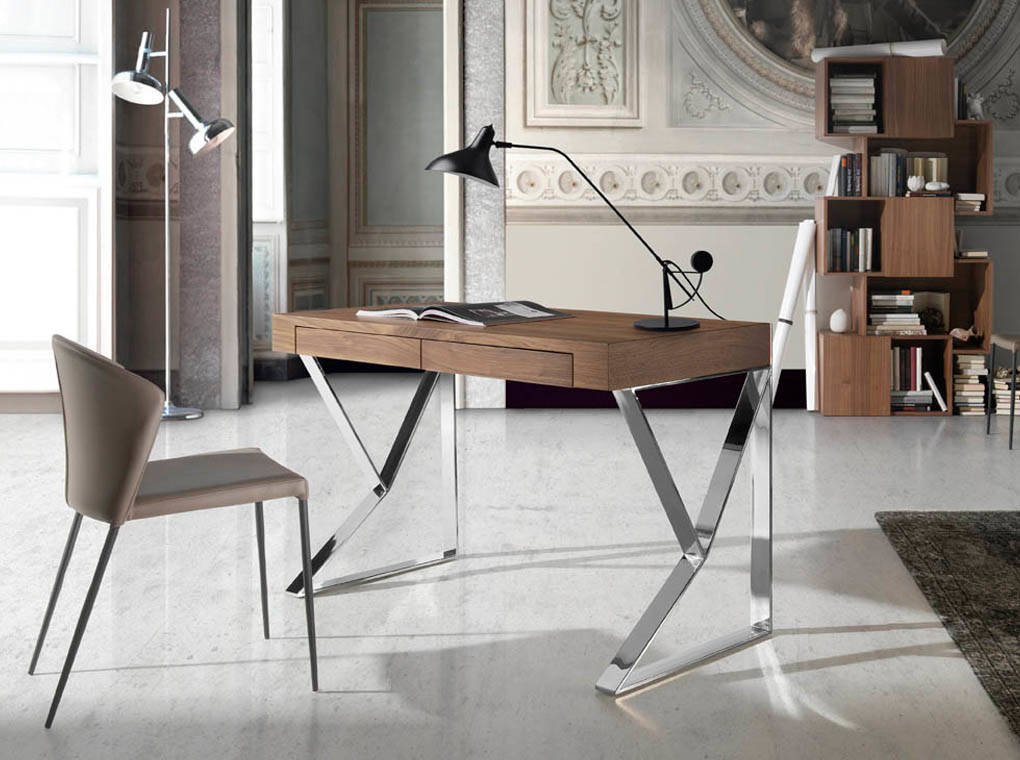 Bureau design moderne en bois de noyer avec structure en acier – Angel Cerdá 3015