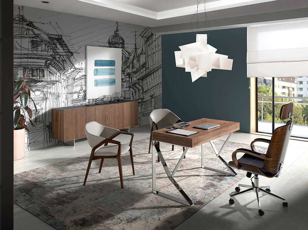 Bureau design moderne en bois de noyer avec structure en acier – Angel Cerdá 3015