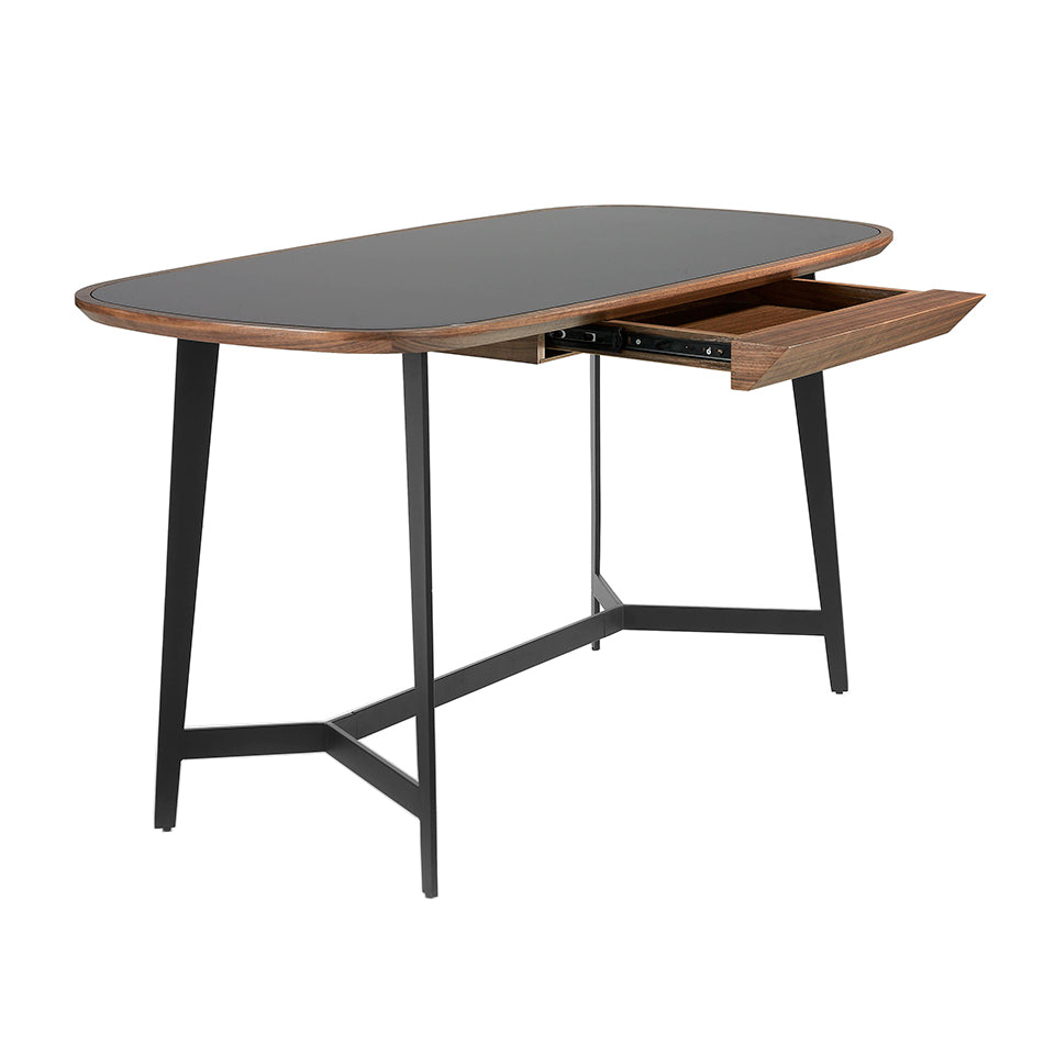 Bureau design en verre trempé noir et bois de noyer – Angel Cerdá 3137
