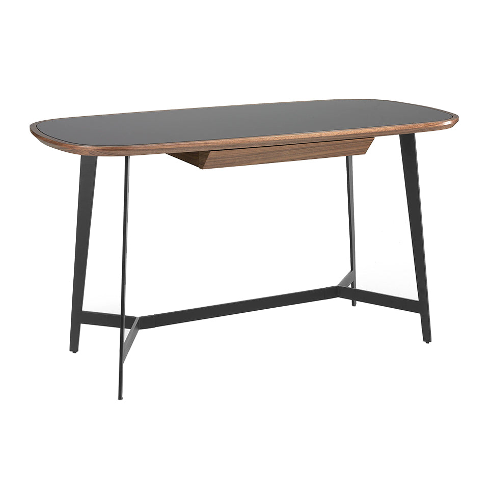 Bureau design en verre trempé noir et bois de noyer – Angel Cerdá 3137