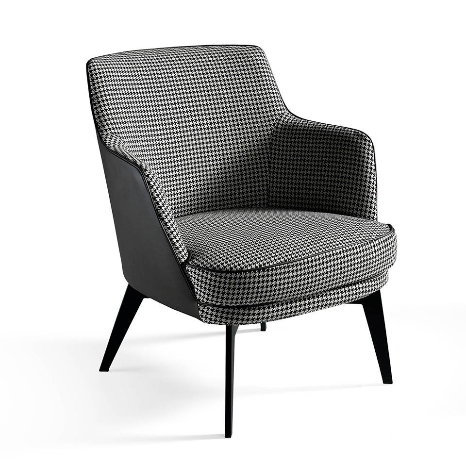 Fauteuil rembourré en tissu pied-de-poule